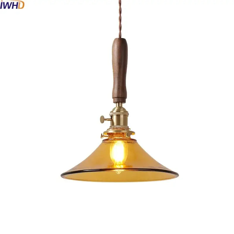 Decorbites amber glass led pendant light with walnut dining room