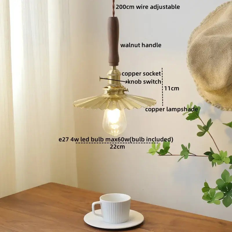 Decorbites amber glass led pendant light with walnut dining room