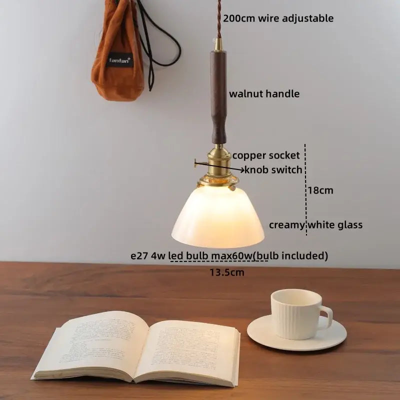 Decorbites amber glass led pendant light with walnut dining room
