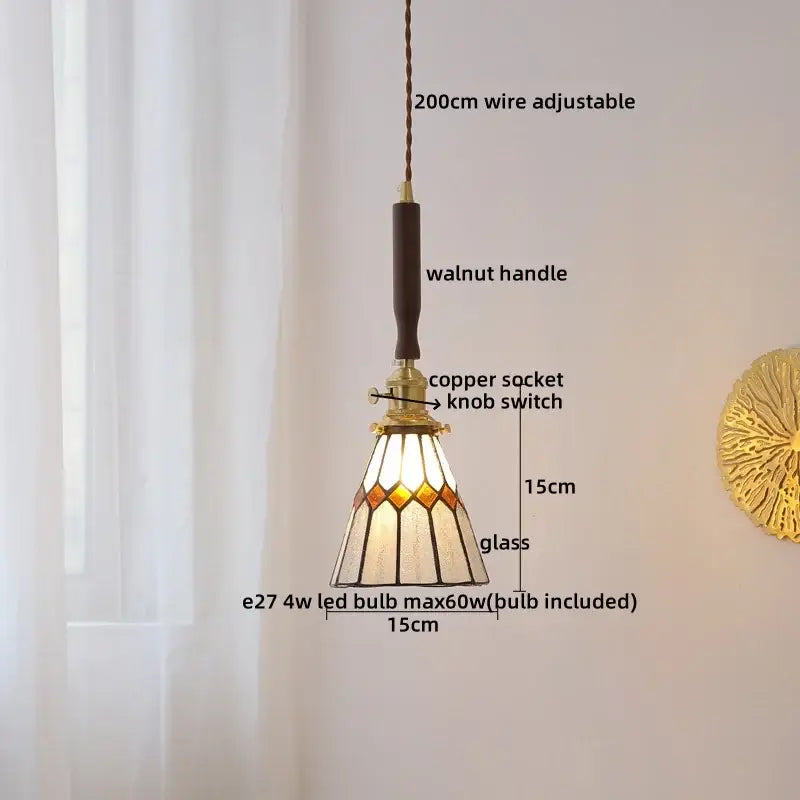 Decorbites amber glass led pendant light with walnut dining room