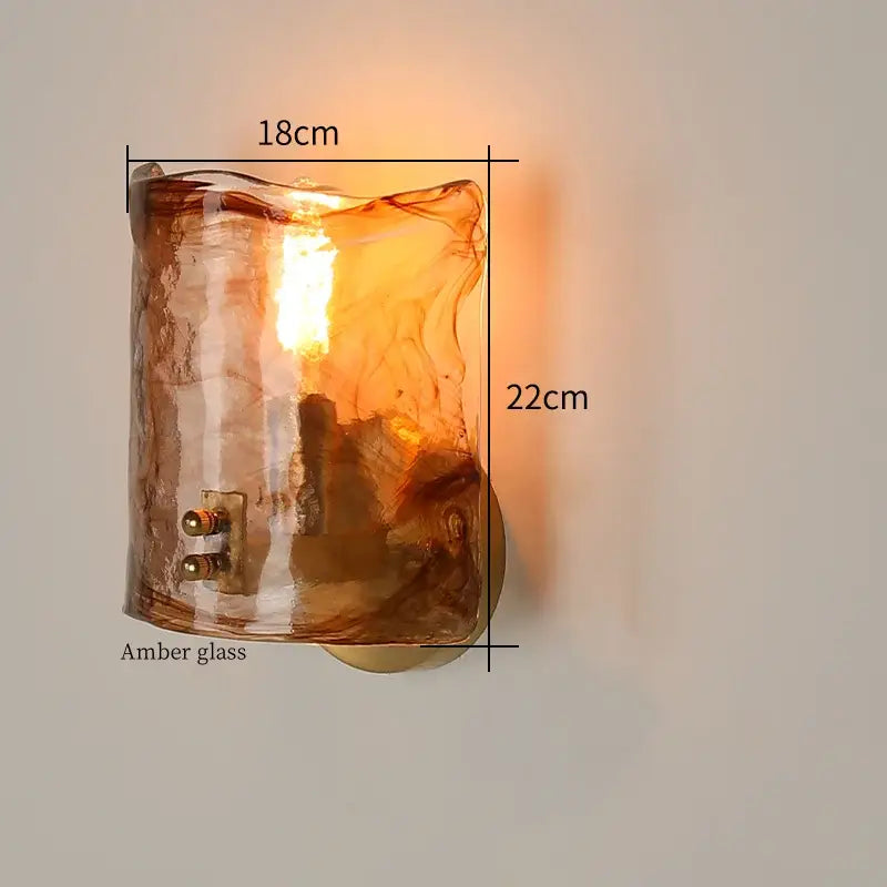 Minimalist amber glass and gold led wall lamp bedroom pull chain