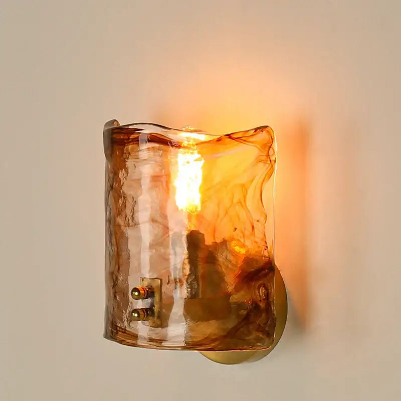Minimalist amber glass and gold led wall lamp bedroom pull chain