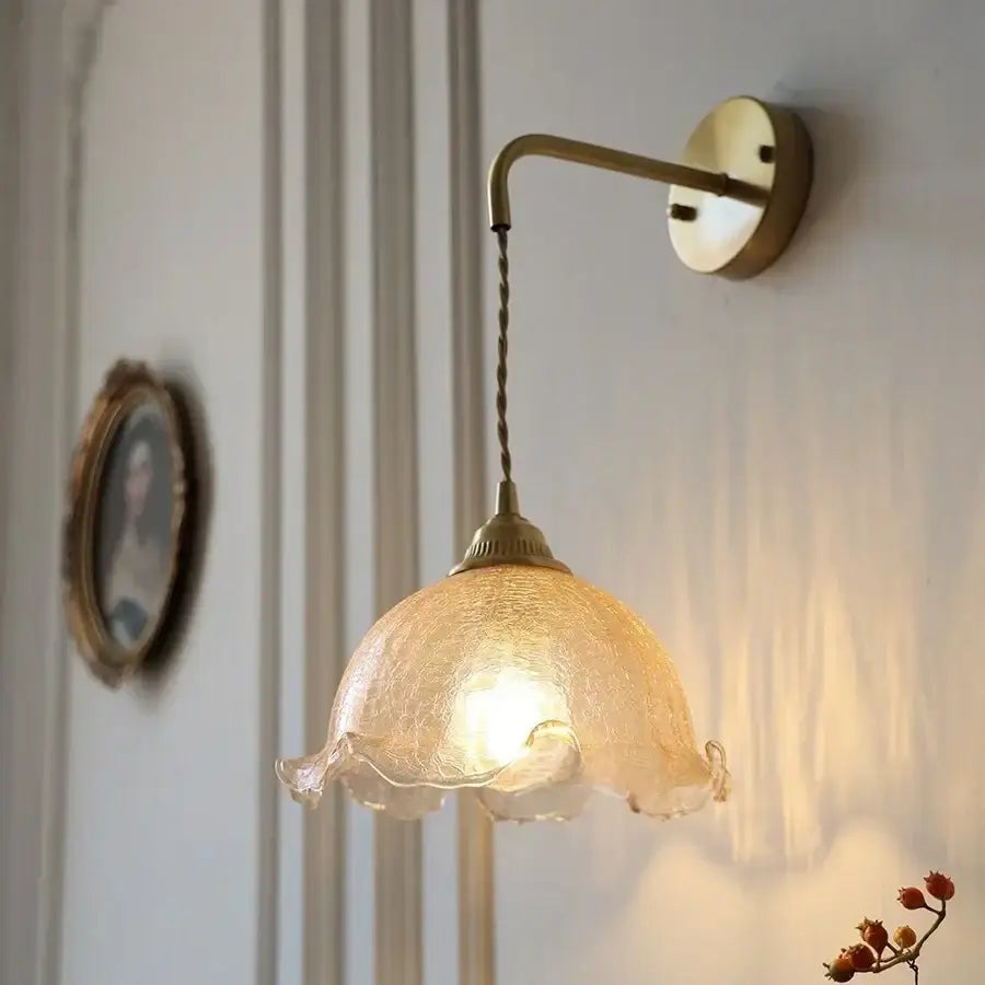 Antique brass and amber glass led wall lights for bedroom decor