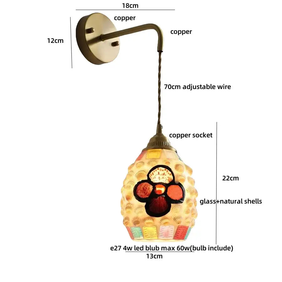 Antique brass and amber glass led wall lights for bedroom decor