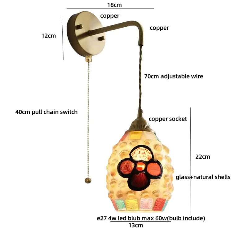 Antique brass and amber glass led wall lights for bedroom decor