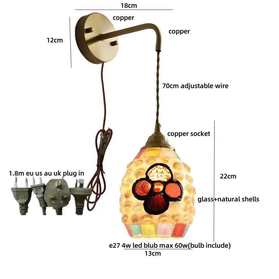 Antique brass and amber glass led wall lights for bedroom decor