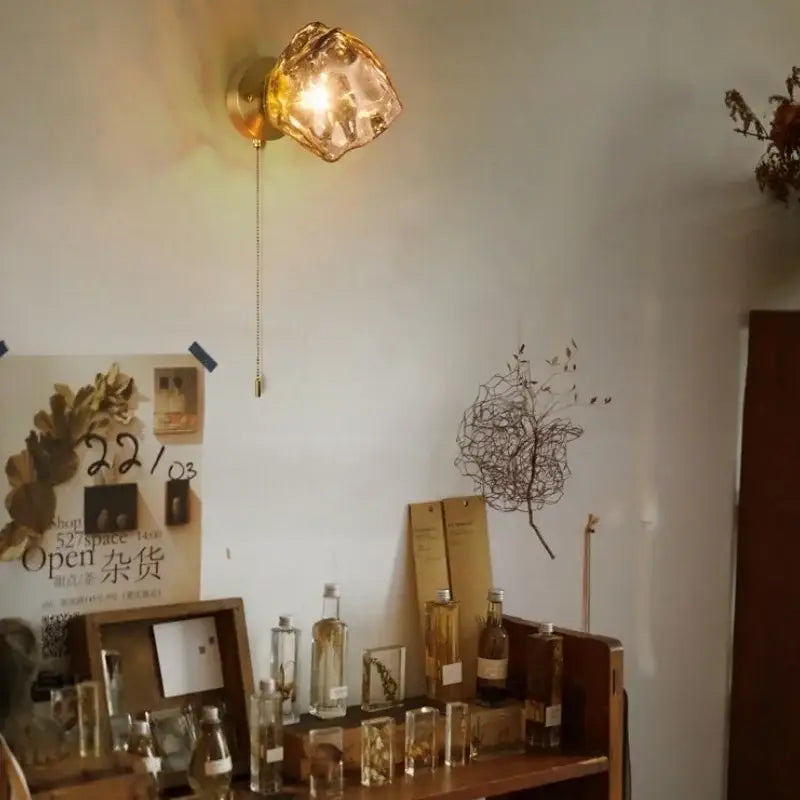 Vintage gold amber glass led wall lights bedroom sconce