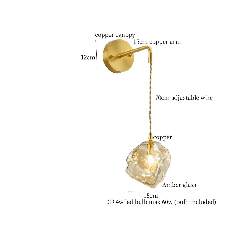 Vintage gold amber glass led wall lights bedroom sconce