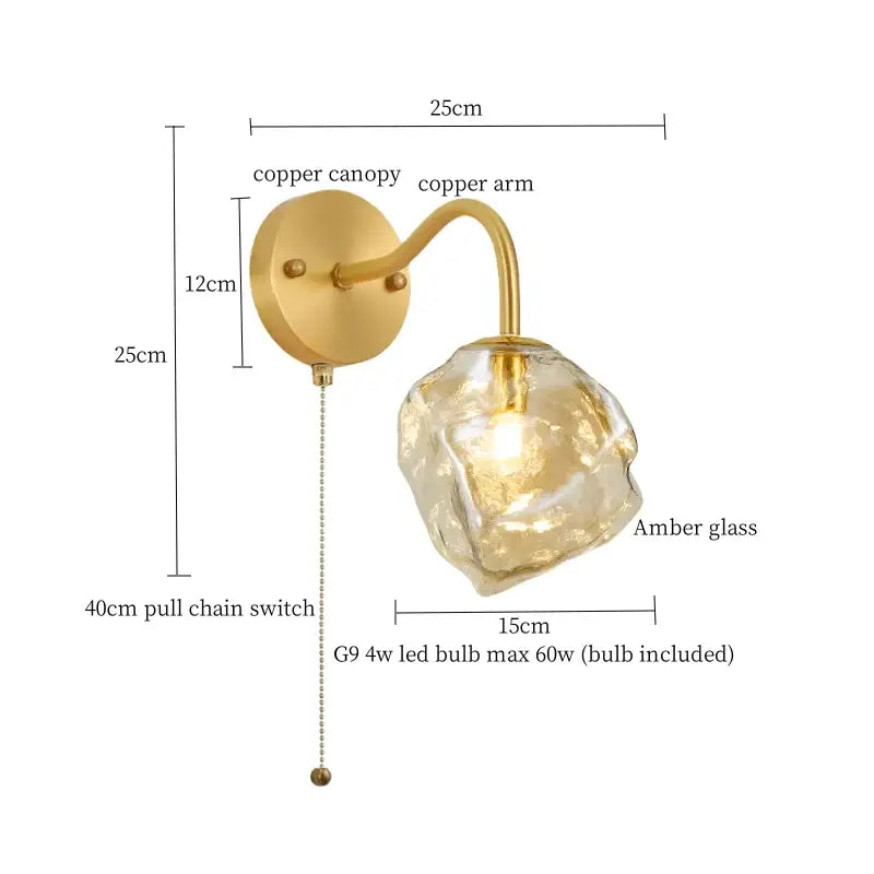 Vintage gold amber glass led wall lights bedroom sconce