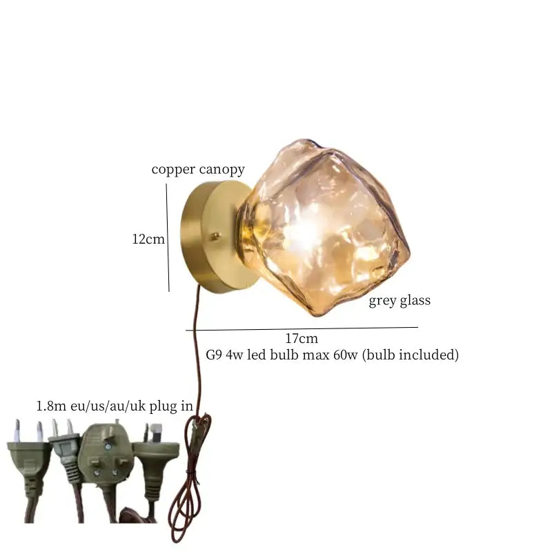 Vintage gold amber glass led wall lights bedroom sconce