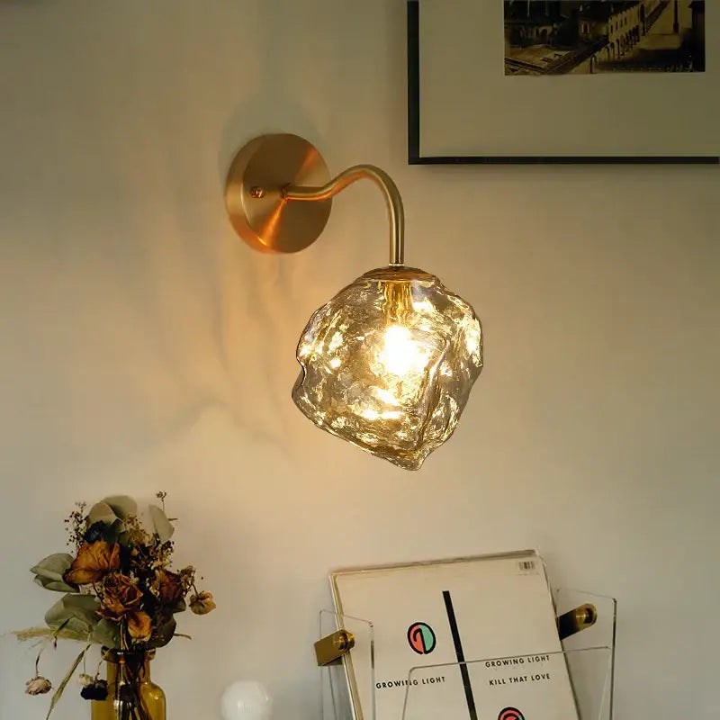 Vintage gold amber glass led wall lights bedroom sconce