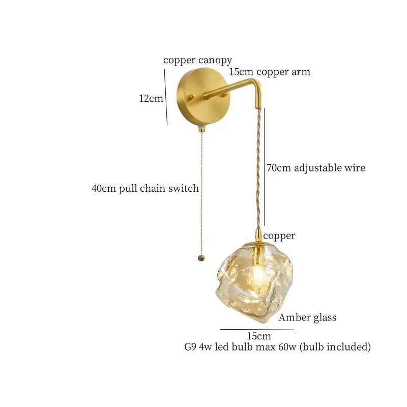 Vintage gold amber glass led wall lights bedroom sconce