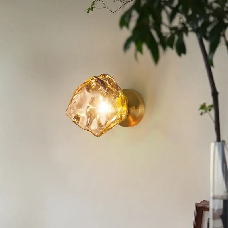 Vintage gold amber glass led wall lights bedroom sconce