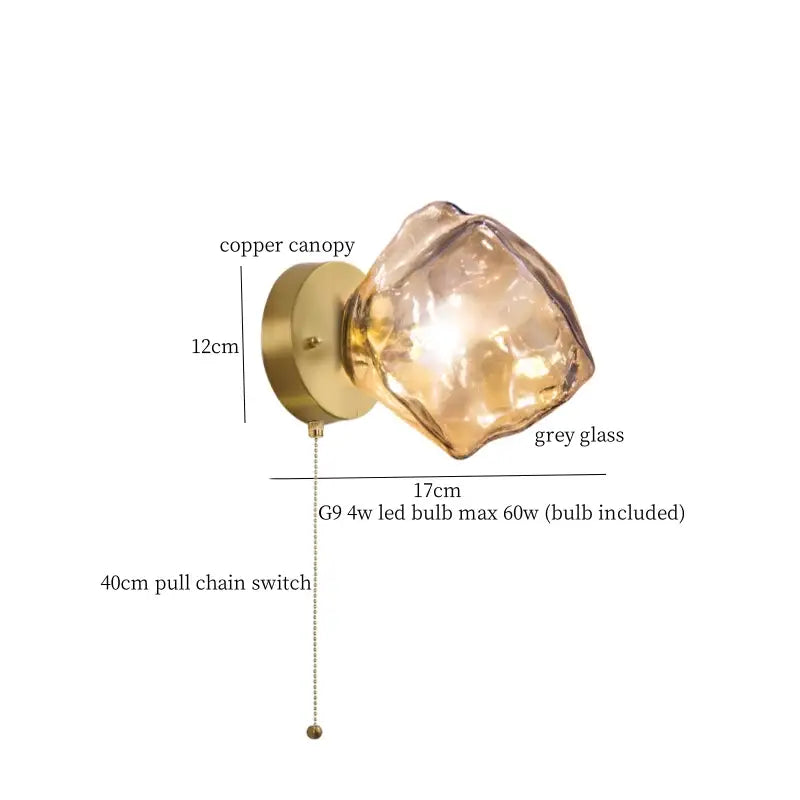 Vintage gold amber glass led wall lights bedroom sconce