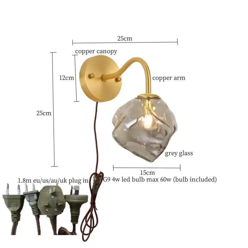 Vintage gold amber glass led wall lights bedroom sconce
