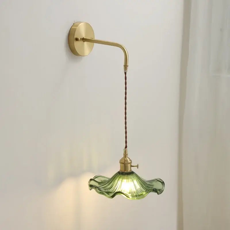 Antique brass amber glass led wall sconce for bedroom lighting