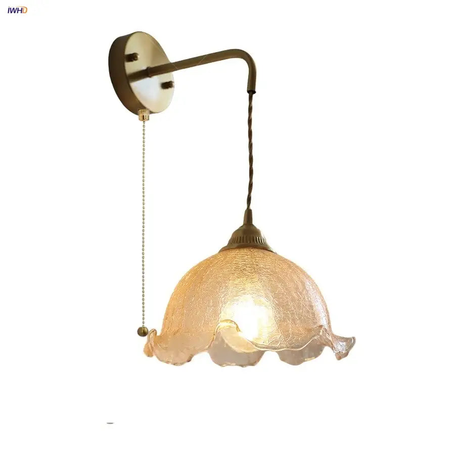 Antique brass and amber glass led wall sconce for bedroom