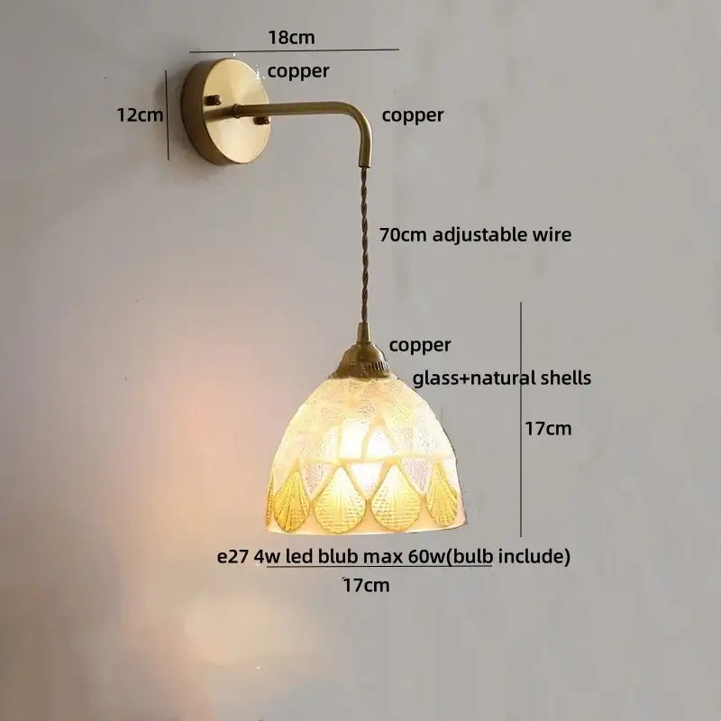 Antique brass and amber glass led wall sconce for bedroom