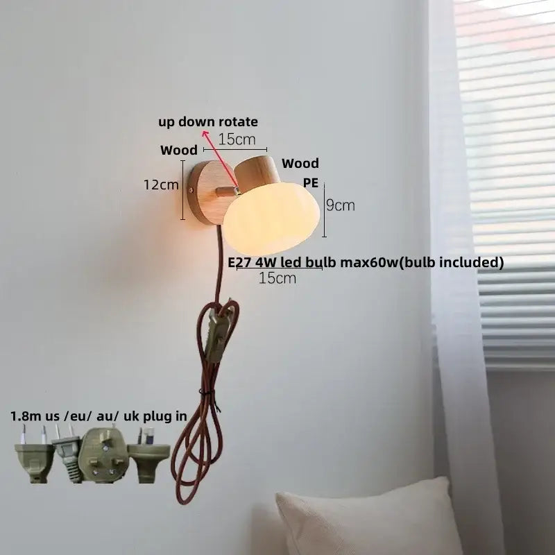 Modern amber glass led wall sconce wood stair light bedroom