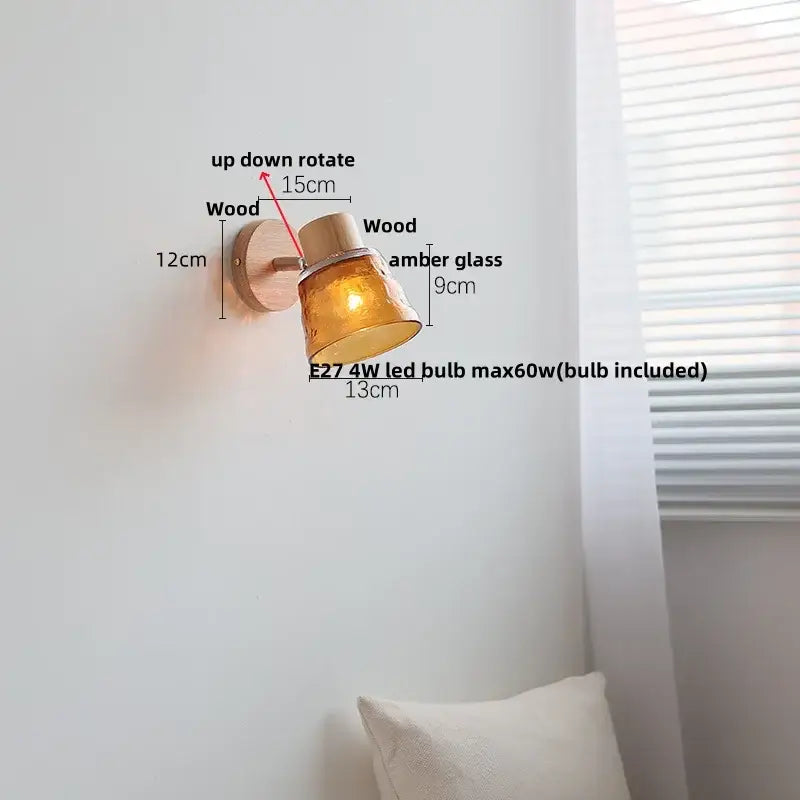 Modern amber glass led wall sconce wood stair light bedroom