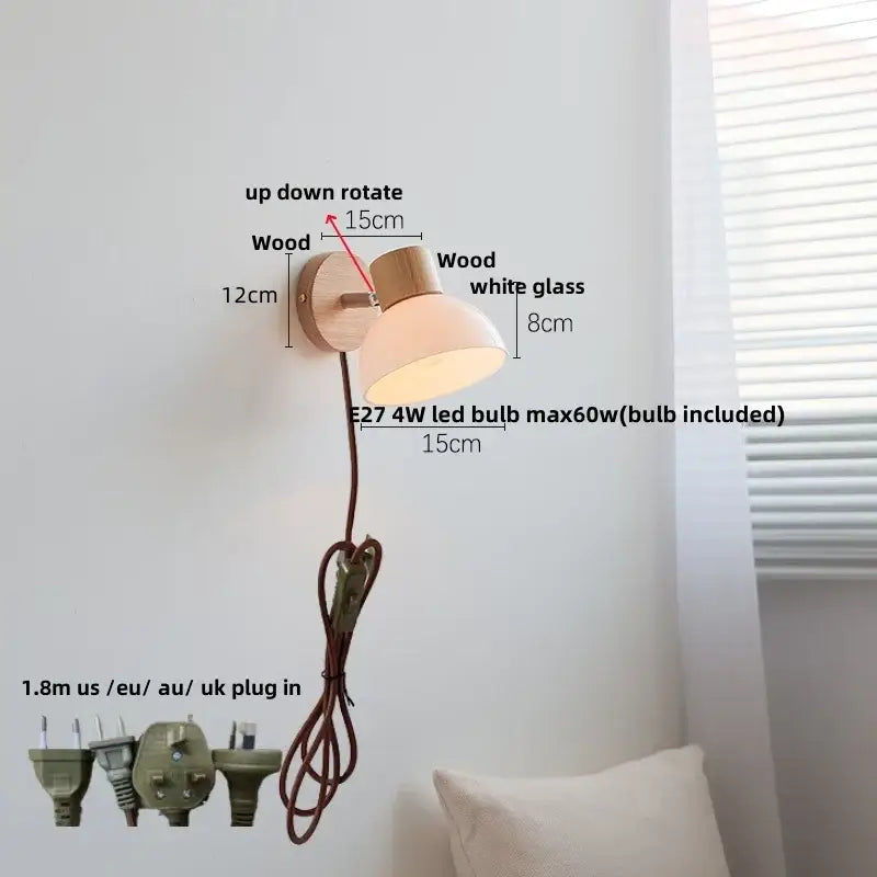 Modern amber glass led wall sconce wood stair light bedroom