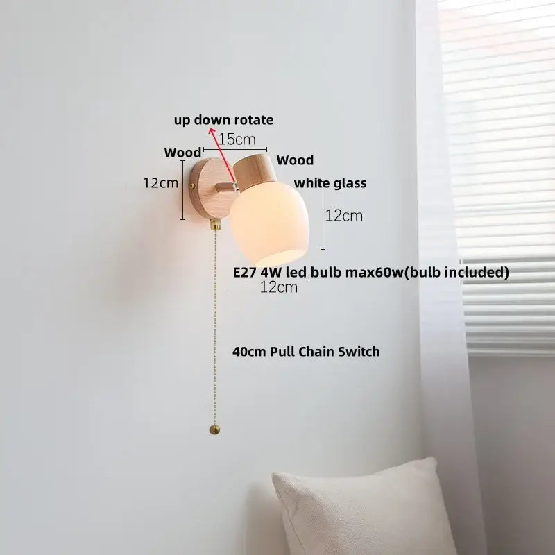 Modern amber glass led wall sconce wood stair light bedroom
