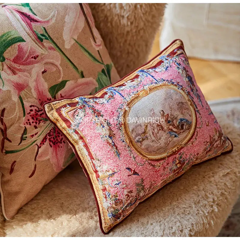 Pink ancient art vintage revival baroque cushion covers bedroom set of 2