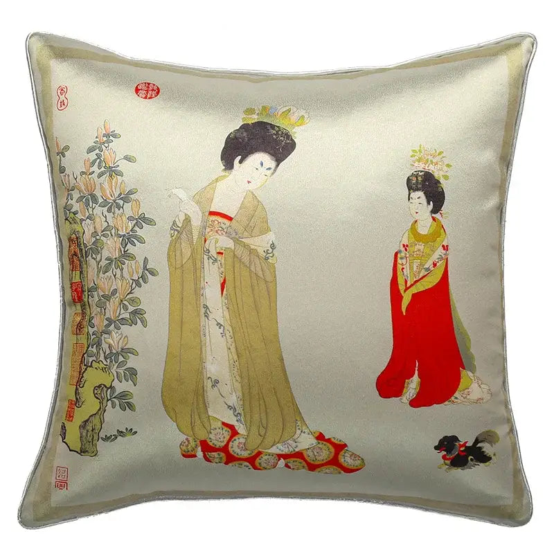 Ancient chinese beauty embroidered velvet pillow cover living room