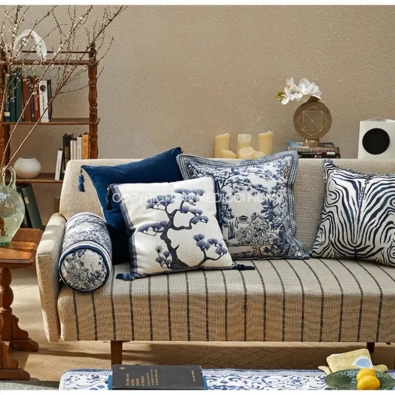Ancient indigo jungle cushion covers blue & white living room pillow