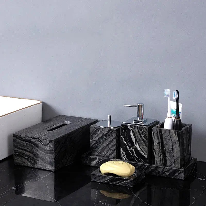 Modern black & gold ancient wood grain marble bathroom set
