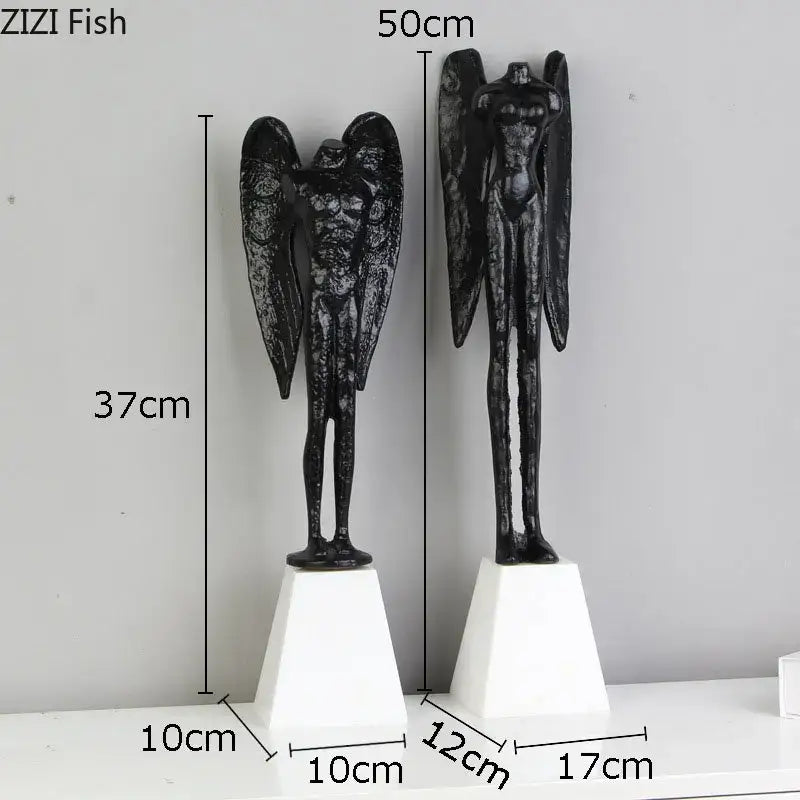 Matte black angel abstract figures living room statues