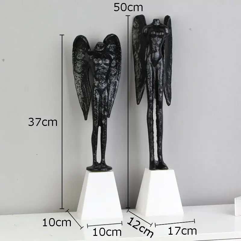 Matte black angel abstract figures living room statues