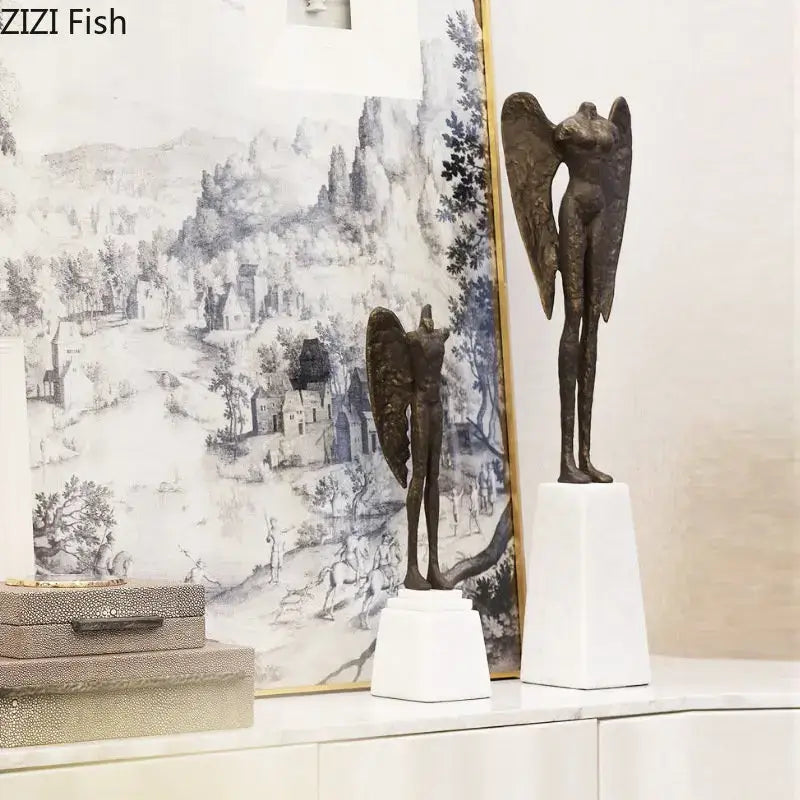Matte black angel abstract figures living room statues