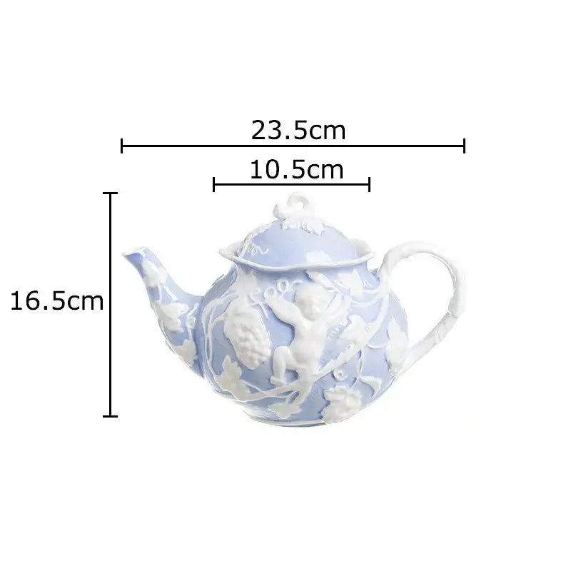 Pink and white angel figures relief ceramic teacup dining room set