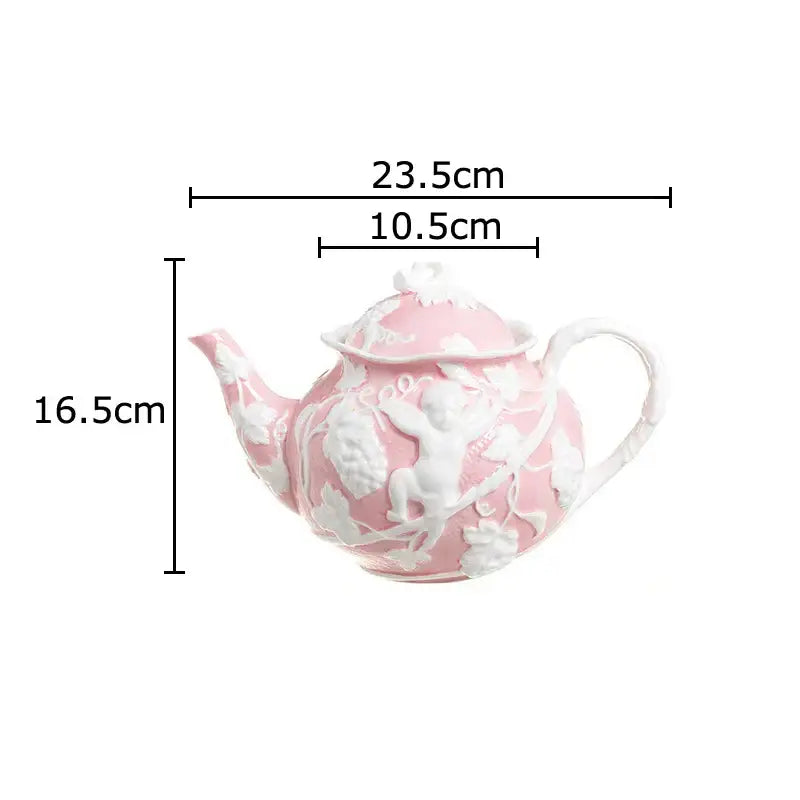 Pink and white angel figures relief ceramic teacup dining room set