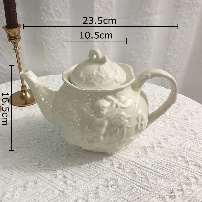 Pink and white angel figures relief ceramic teacup dining room set