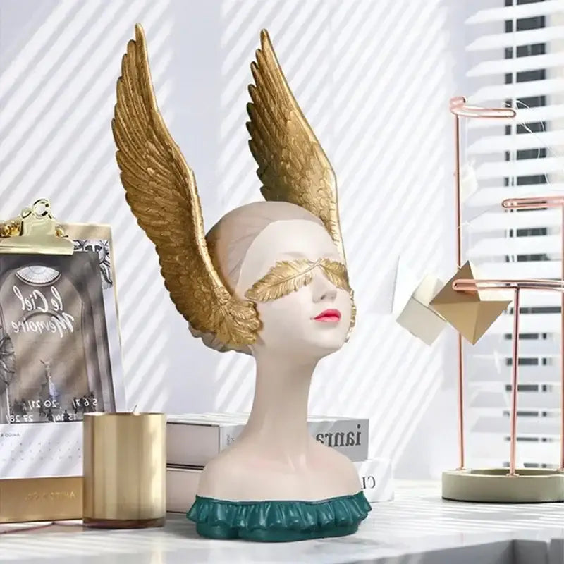 White and gold angel girl statue bedroom decor sculptures