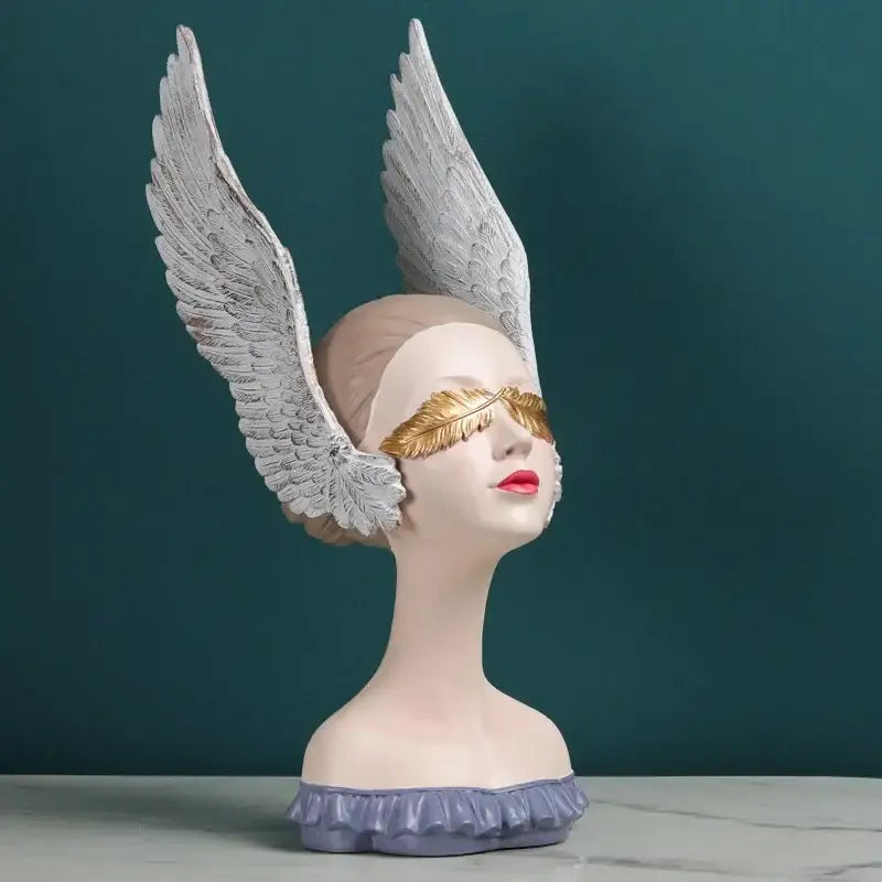 White and gold angel girl statue bedroom decor sculptures