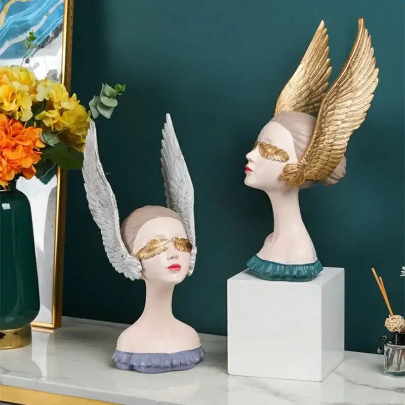 White and gold angel girl statue bedroom decor sculptures