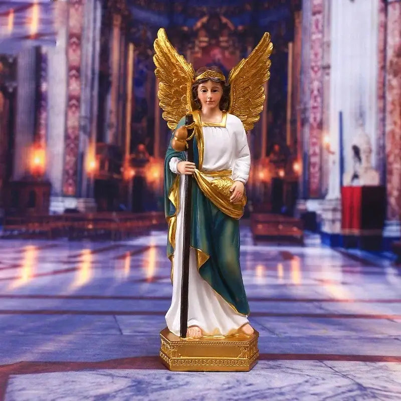 White and green angel god statue – living room religious decor