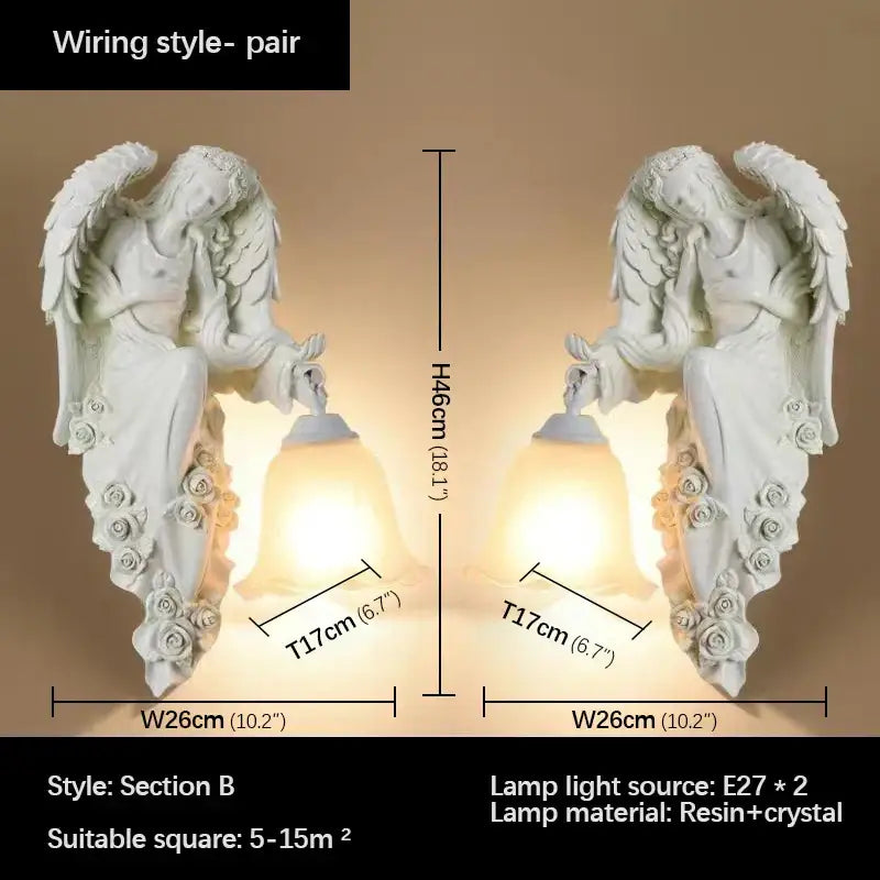Golden angel resin sconce indoor wall light with crystal for bedroom