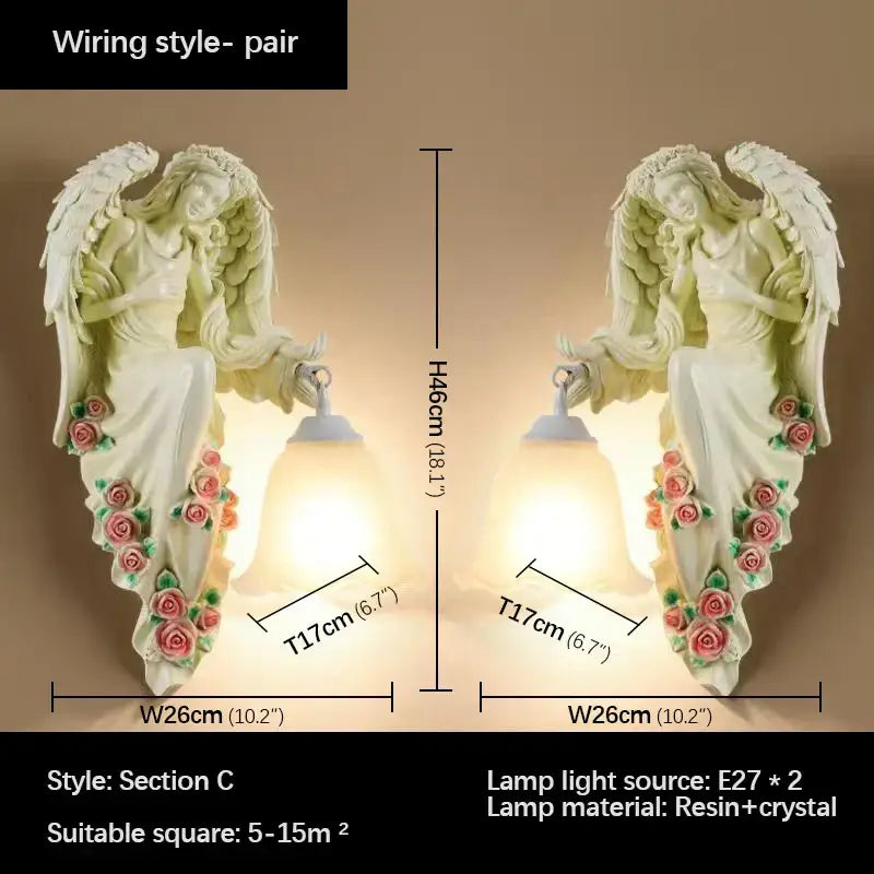 Golden angel resin sconce indoor wall light with crystal for bedroom