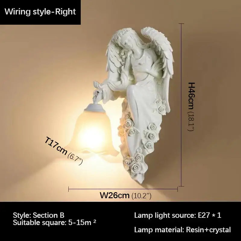 Golden angel resin sconce indoor wall light with crystal for bedroom