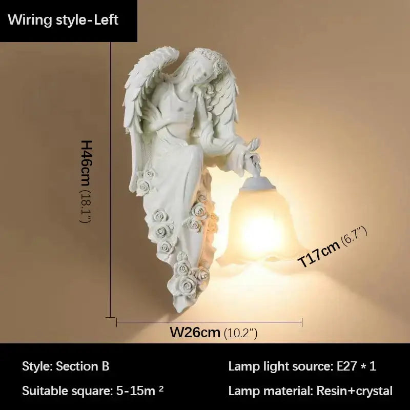 Golden angel resin sconce indoor wall light with crystal for bedroom