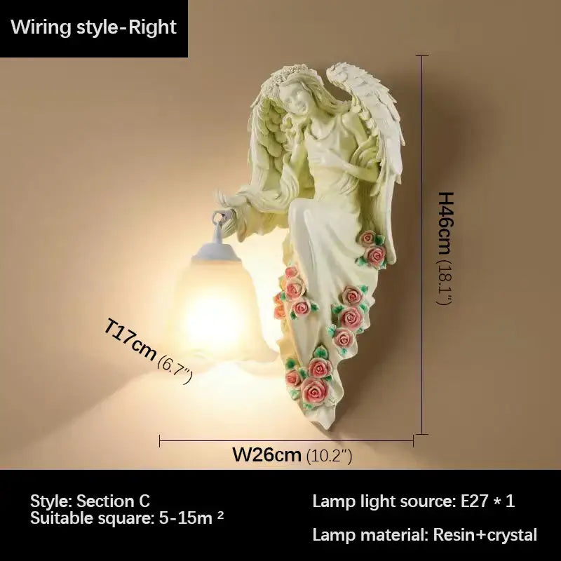 Golden angel resin sconce indoor wall light with crystal for bedroom