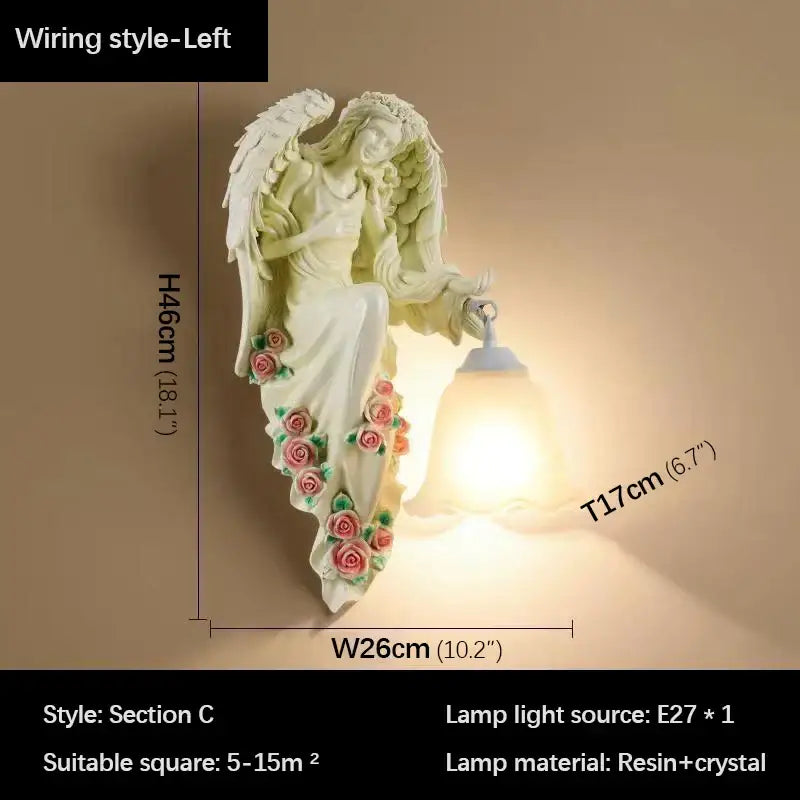 Golden angel resin sconce indoor wall light with crystal for bedroom