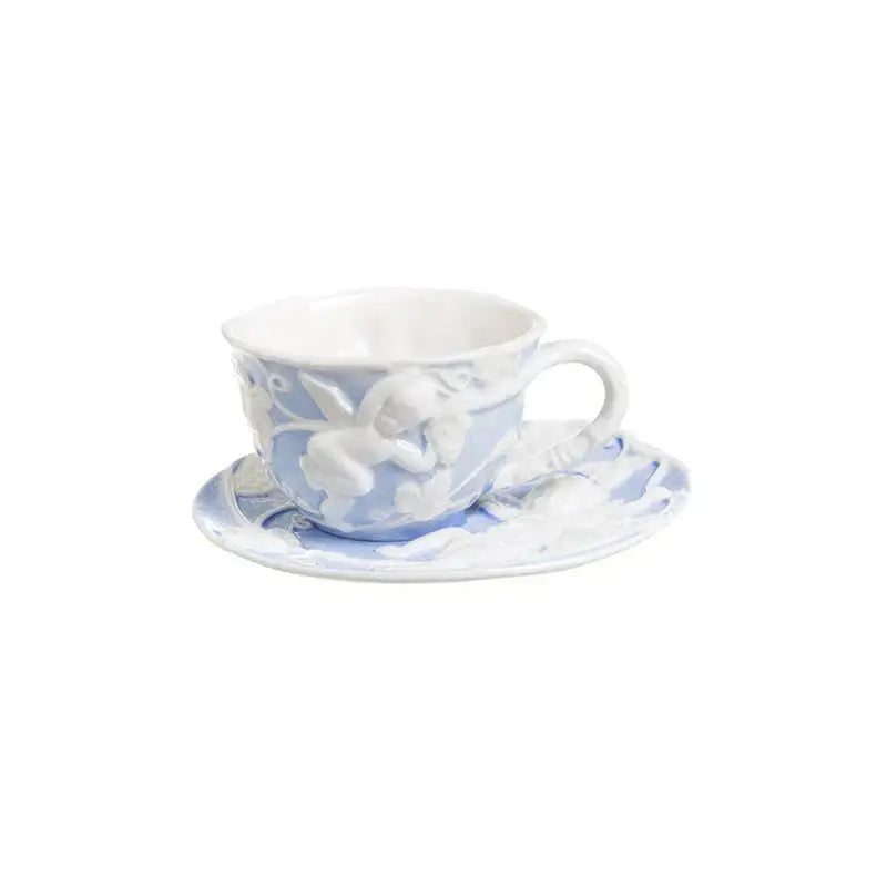 Angel relief ceramic tableware set white floral coffee cups dining room