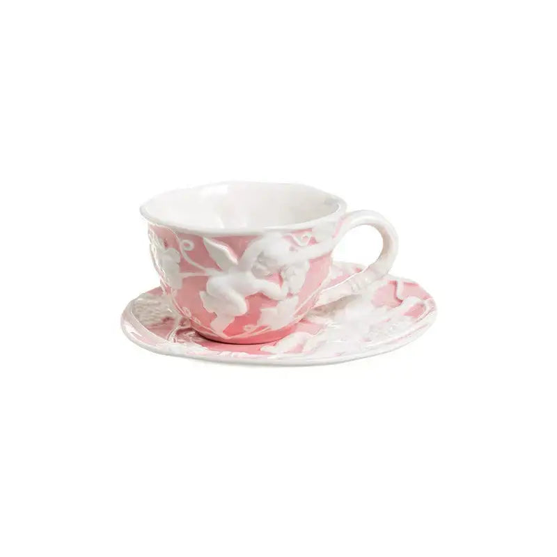 Angel relief ceramic tableware set white floral coffee cups dining room
