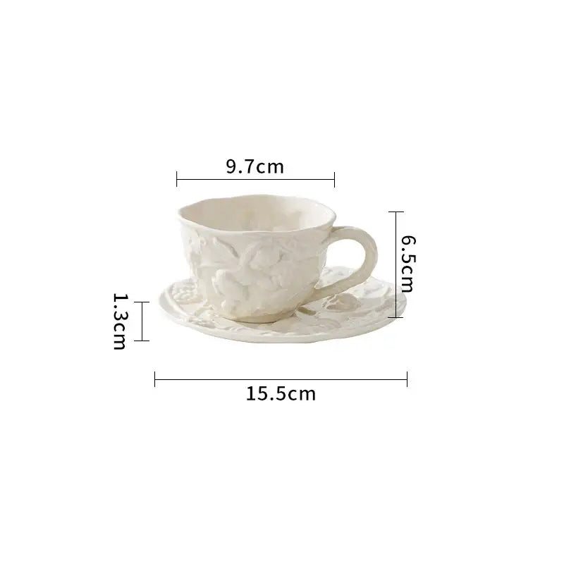 Angel relief ceramic tableware set white floral coffee cups dining room