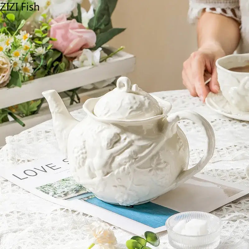 Angel relief ceramic tableware set white floral coffee cups dining room